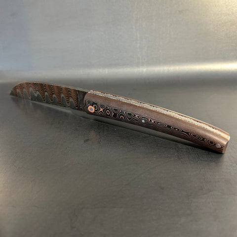 Liadou Exception in carbon fiber/copper, chiselled copper plates &amp; stainless steel Damascus blade