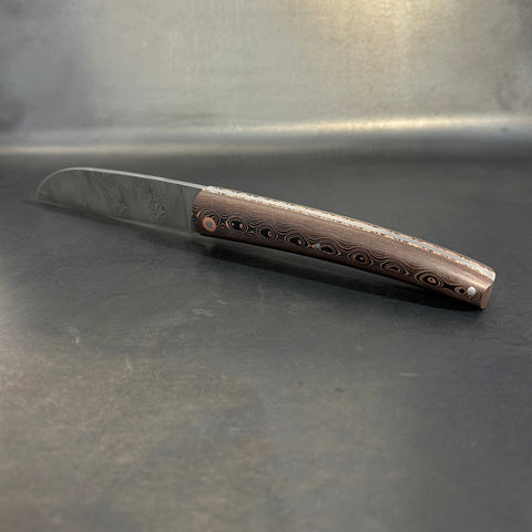 Liadou Exception in carbon fiber/copper, chiseled copper plates &amp; stainless steel Damascus blade