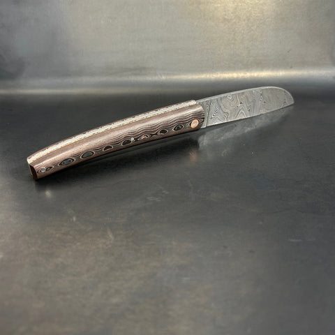 Liadou Exception in carbon fiber/copper, chiseled copper plates &amp; stainless steel Damascus blade