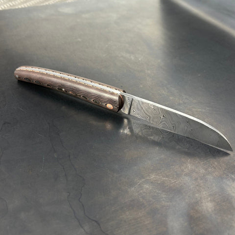 Liadou Exception in carbon fiber/copper, chiseled copper plates &amp; stainless steel Damascus blade