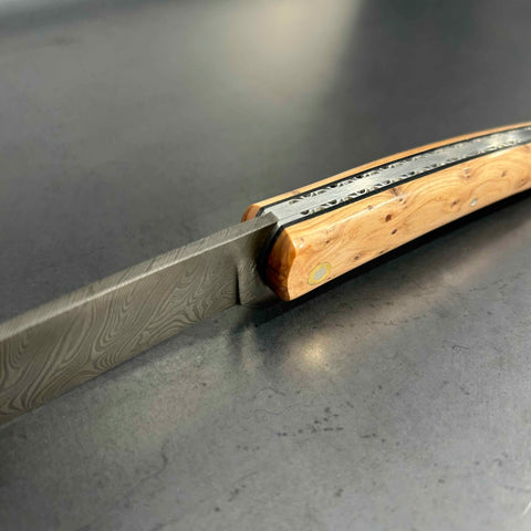 Liadou Exception in Juniper & Carbon Damascus Blade