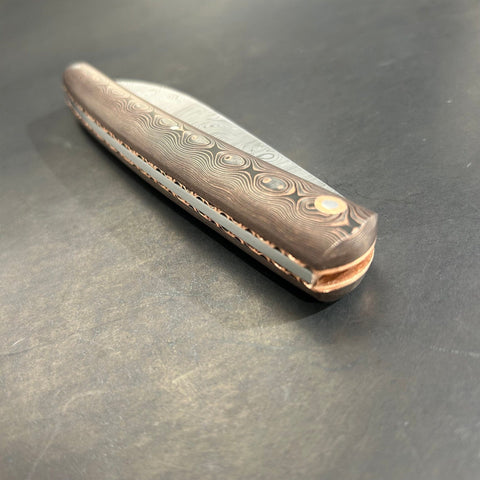 Liadou Exception in carbon fiber/copper, chiseled copper plates &amp; stainless steel Damascus blade